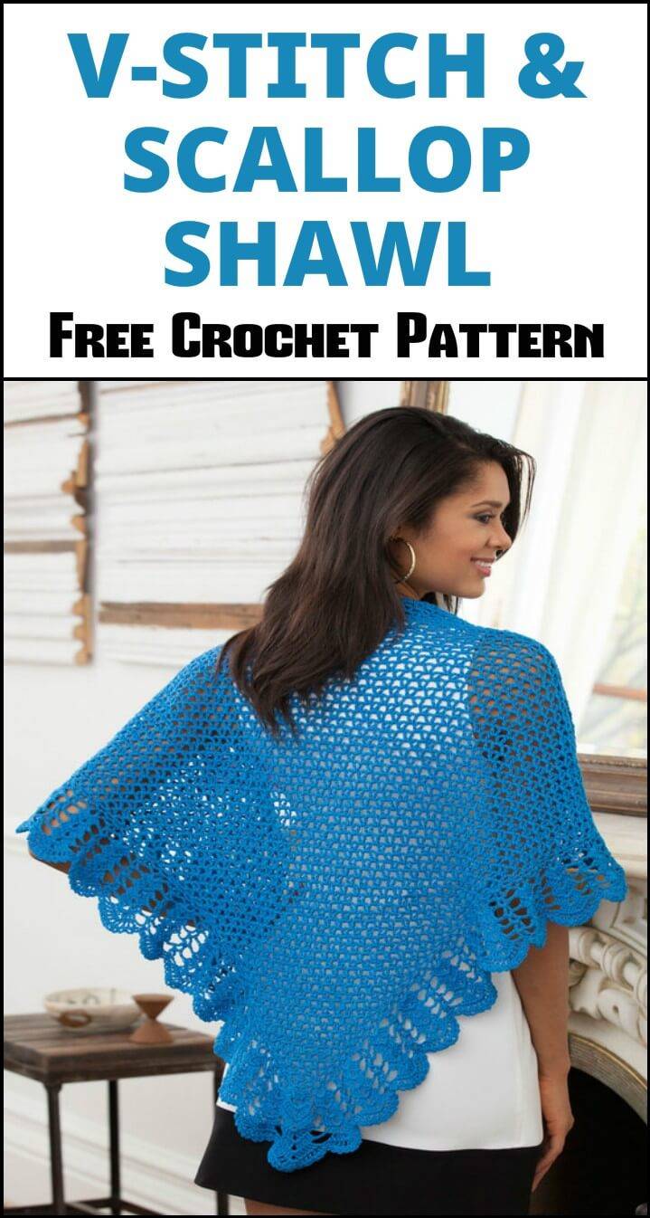 crochet V-stitch scallop shawl